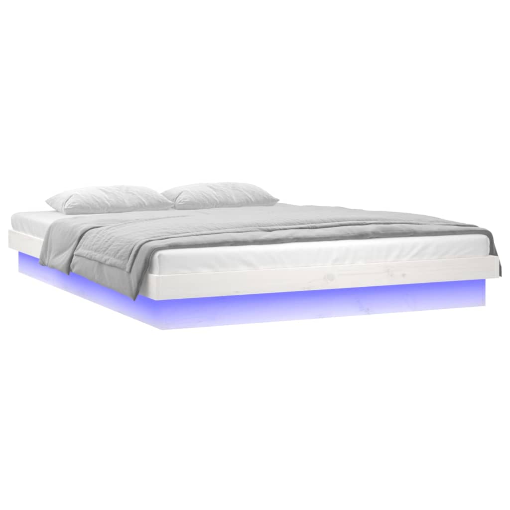 LED okvir za krevet bijela 140 x 190 cm od masivnog drva