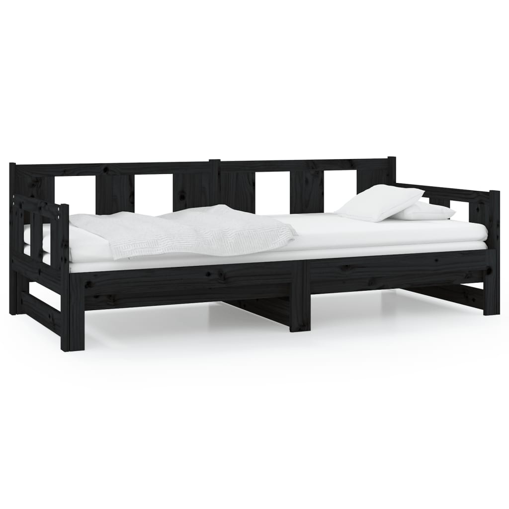 Dnevni ležaj na izvlačenje crni 2x (80x200) cm masivna borovina