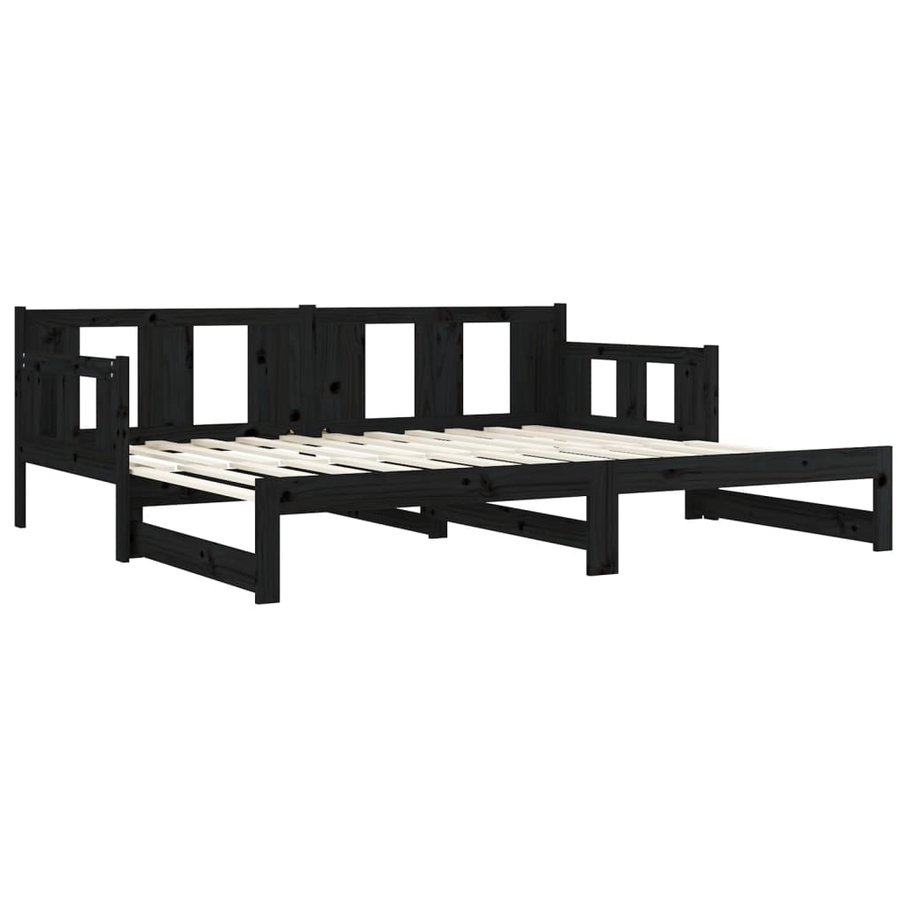 Dnevni ležaj na izvlačenje crni 2x (80x200) cm masivna borovina