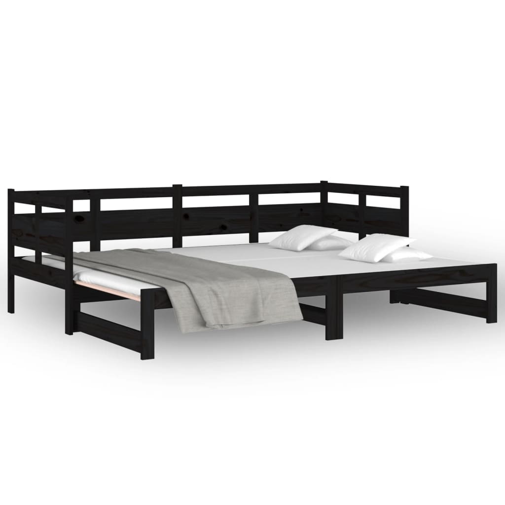 Dnevni ležaj na izvlačenje crni 2x (80x200) cm masivna borovina