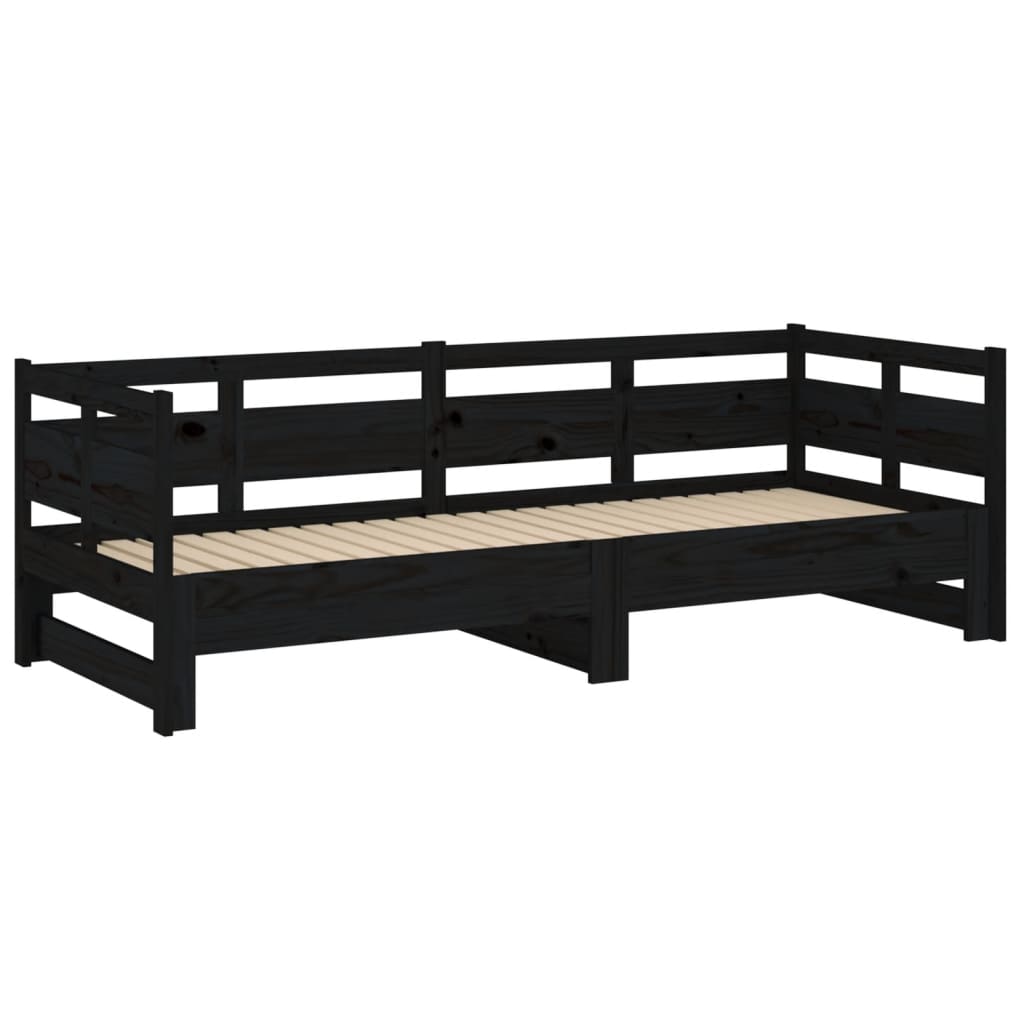 Dnevni ležaj na izvlačenje crni 2x (80x200) cm masivna borovina