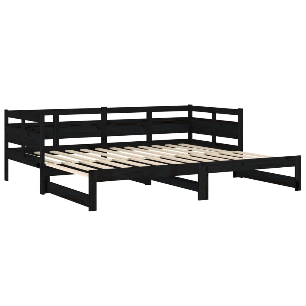 Dnevni ležaj na izvlačenje crni 2x (80x200) cm masivna borovina