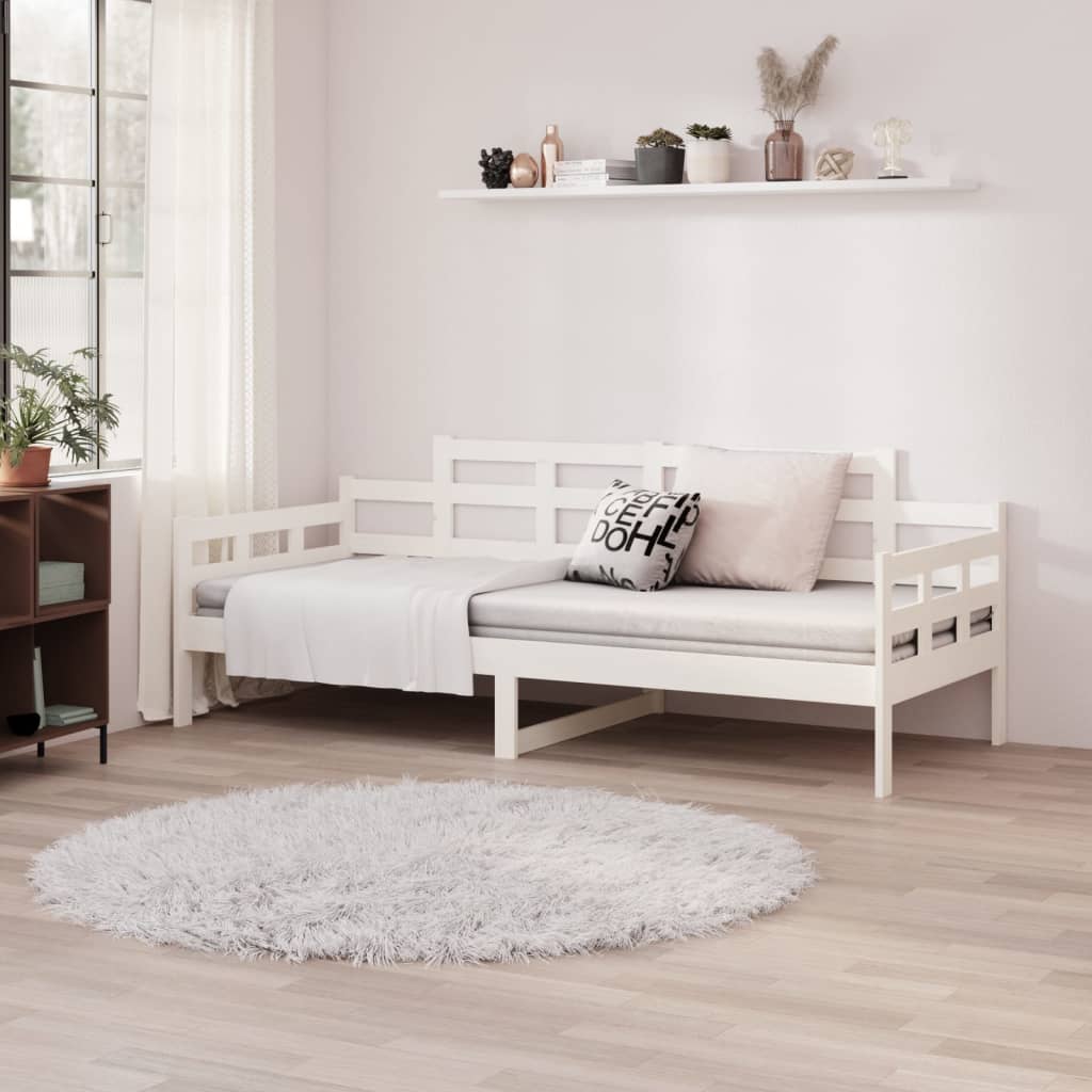 Dnevni ležaj bijeli od masivne borovine 90 x 190 cm