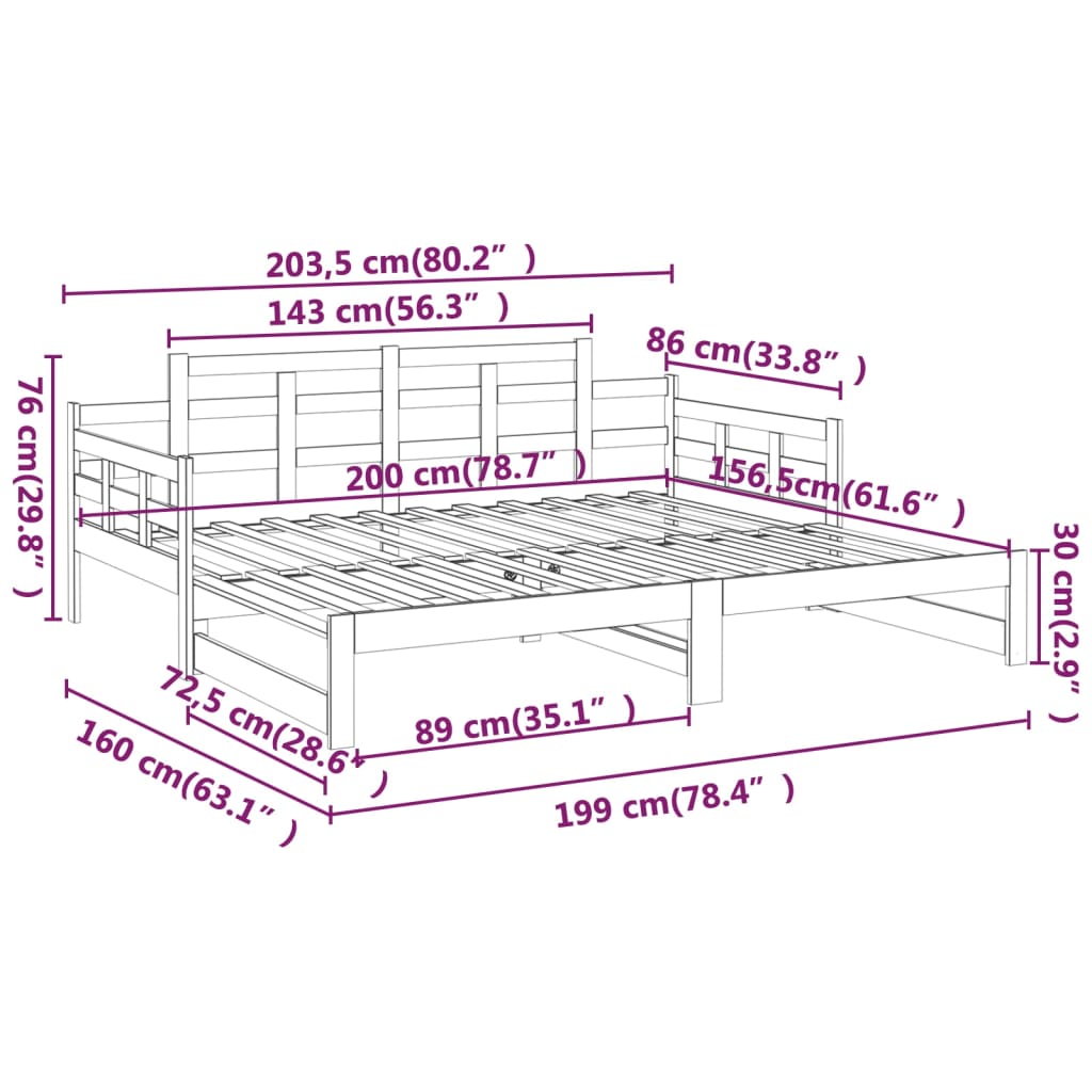 Dnevni ležaj na izvlačenje od masivne borovine 2 x (80x200) cm