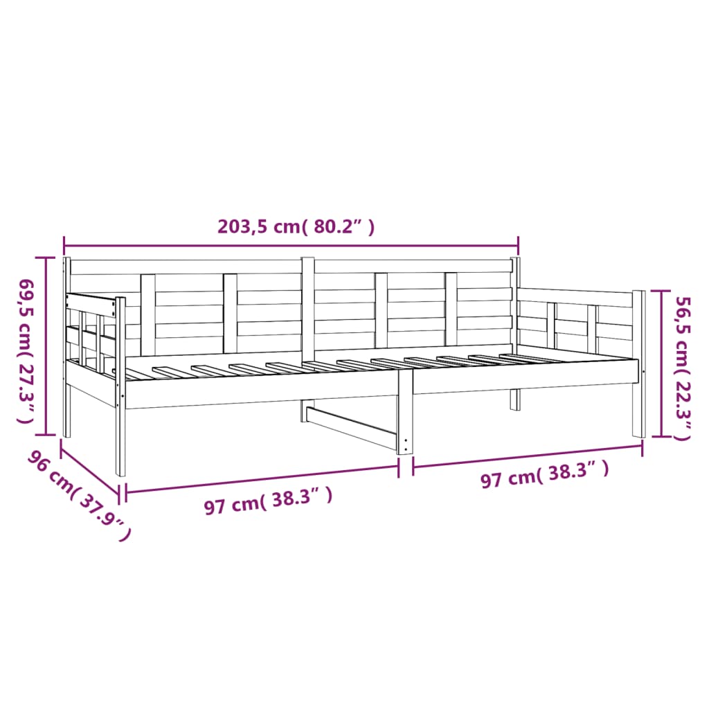 Dnevni ležaj od masivne borovine 90 x 200 cm