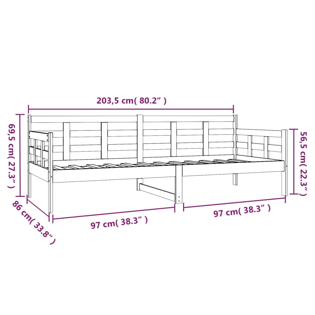 Dnevni ležaj bijeli 80 x 200 cm od masivne borovine
