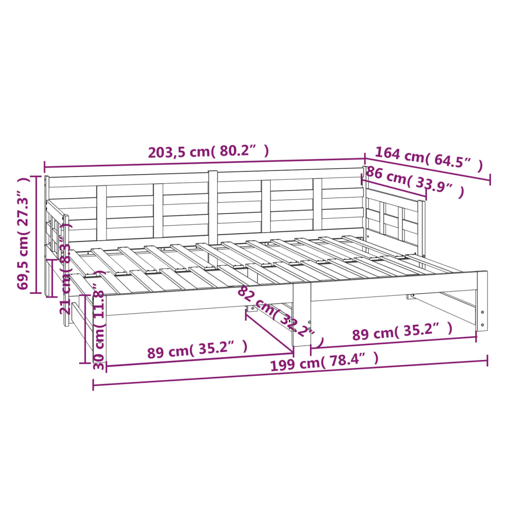 Dnevni ležaj na izvlačenje 2 x (80 x 200) cm bijeli od borovine