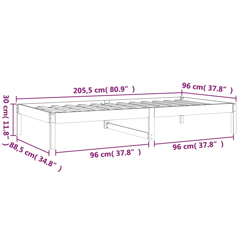 Dnevni krevet bez madraca 90 x 200 cm od masivne borovine