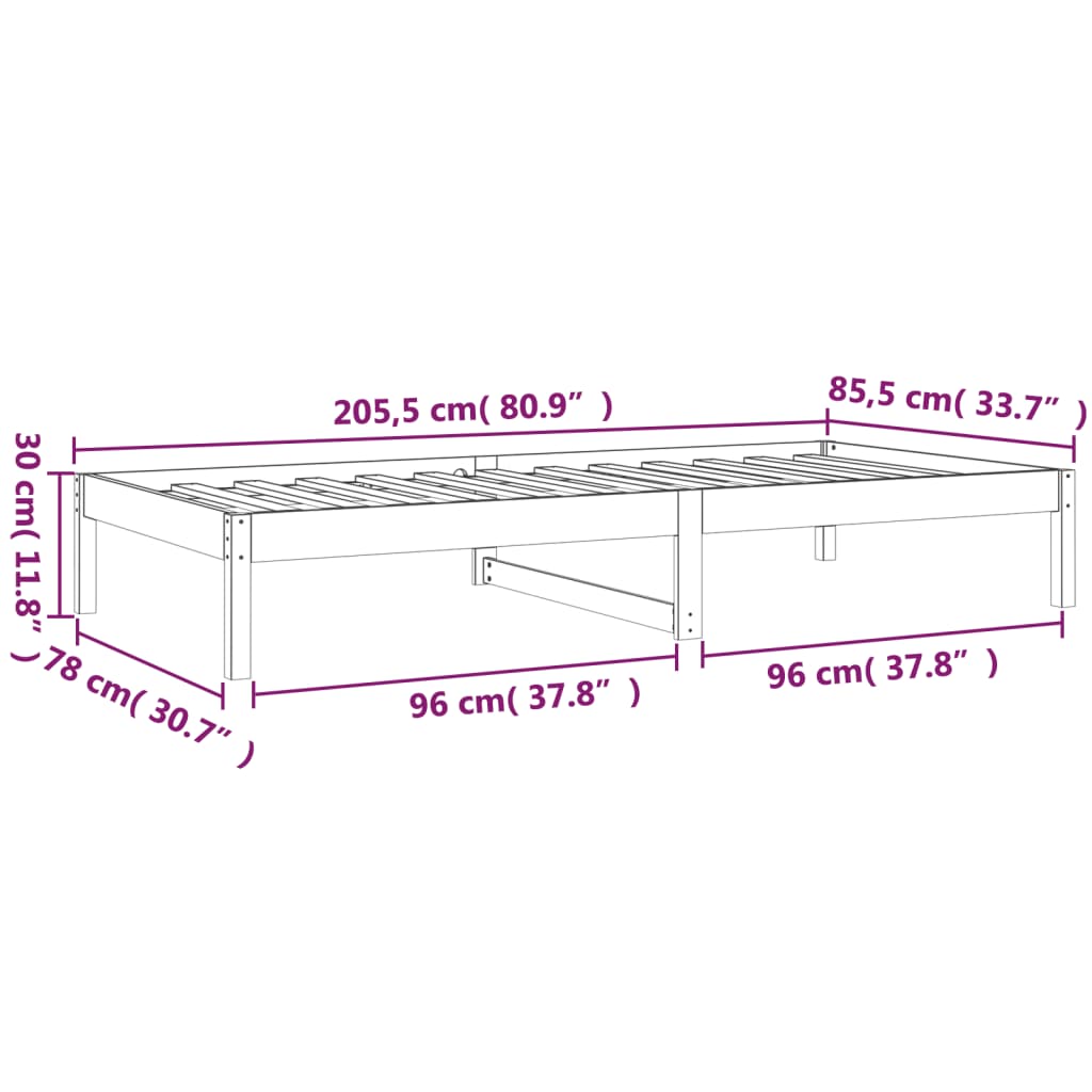 Dnevni krevet bez madraca 80 x 200 cm od masivne borovine