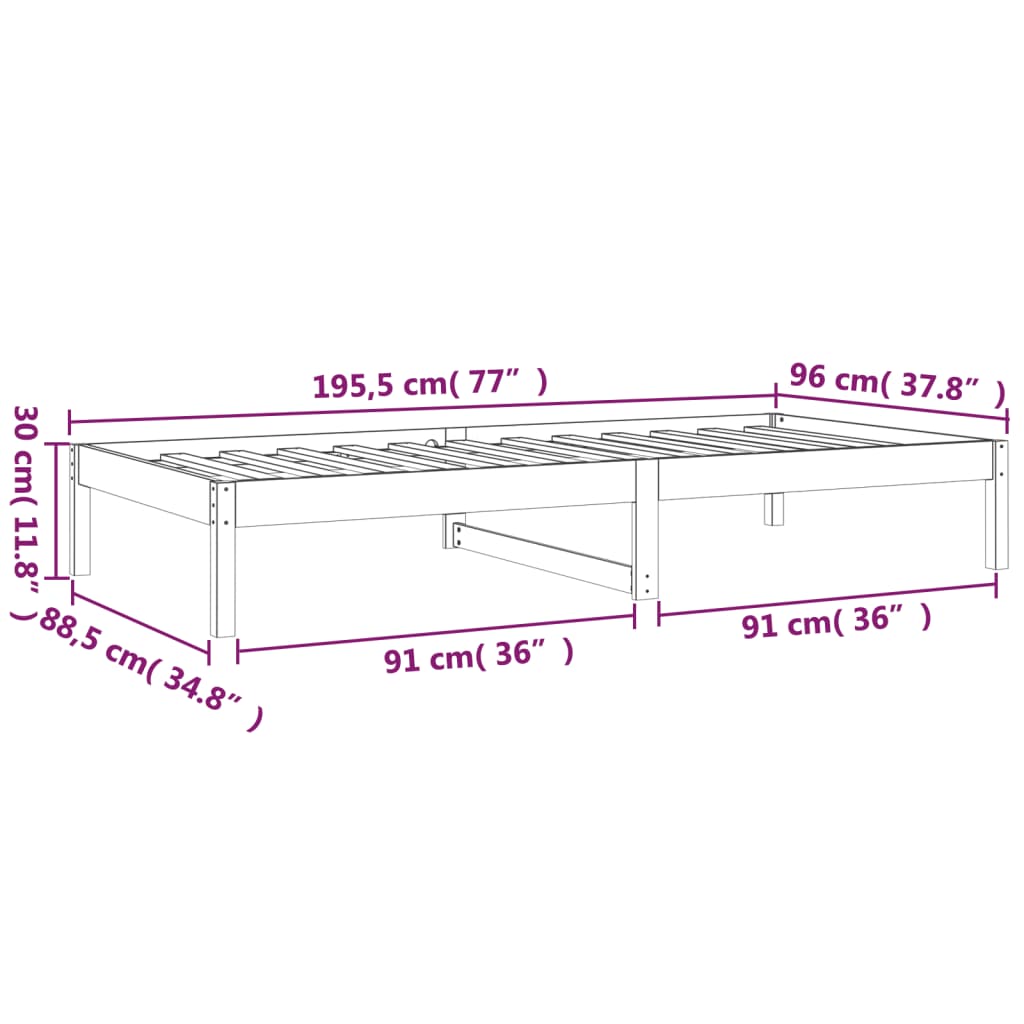Dnevni krevet 90 x 190 cm mali masivna borovina