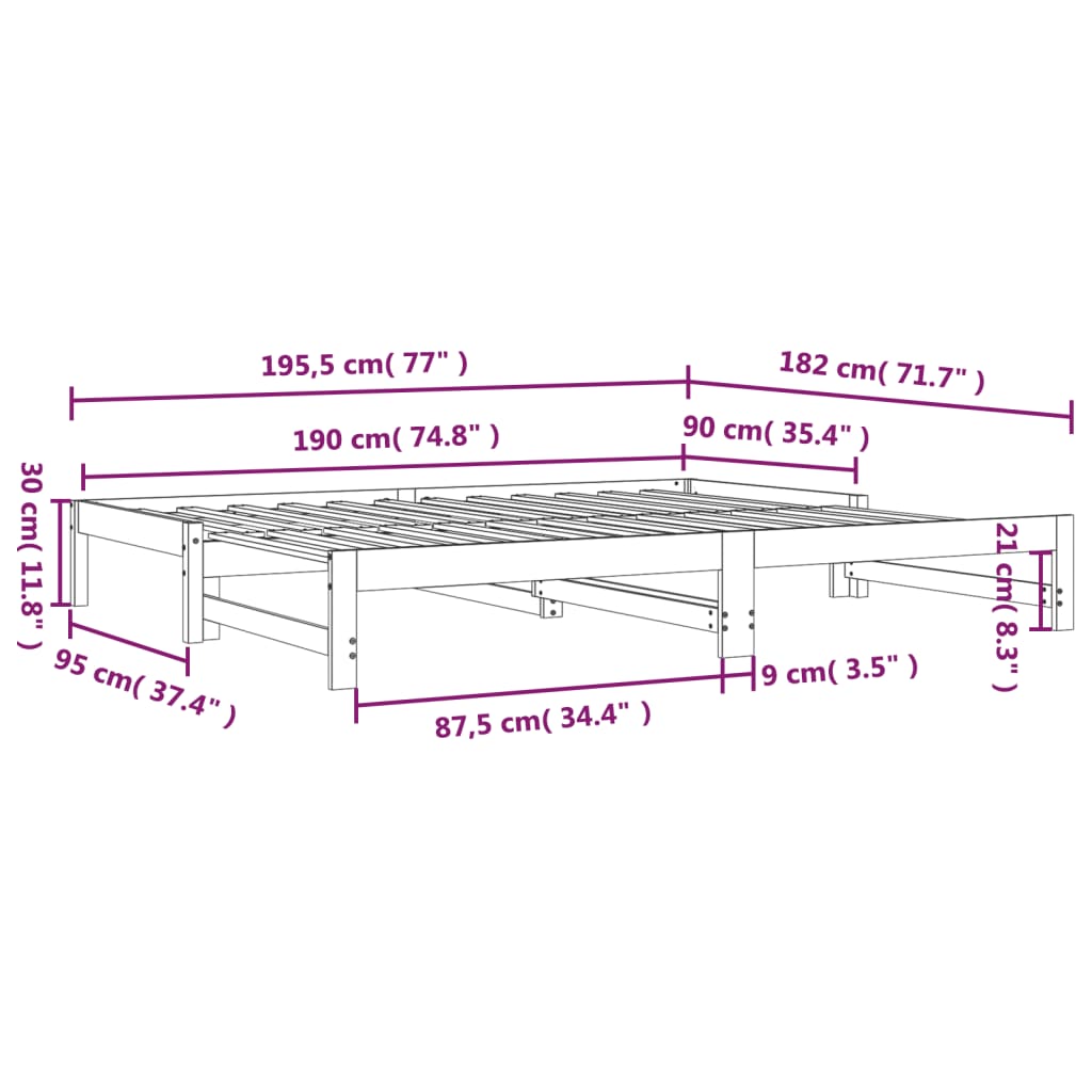 Dnevni ležaj na izvlačenje bijeli 2x(90x190)cm masivna borovina