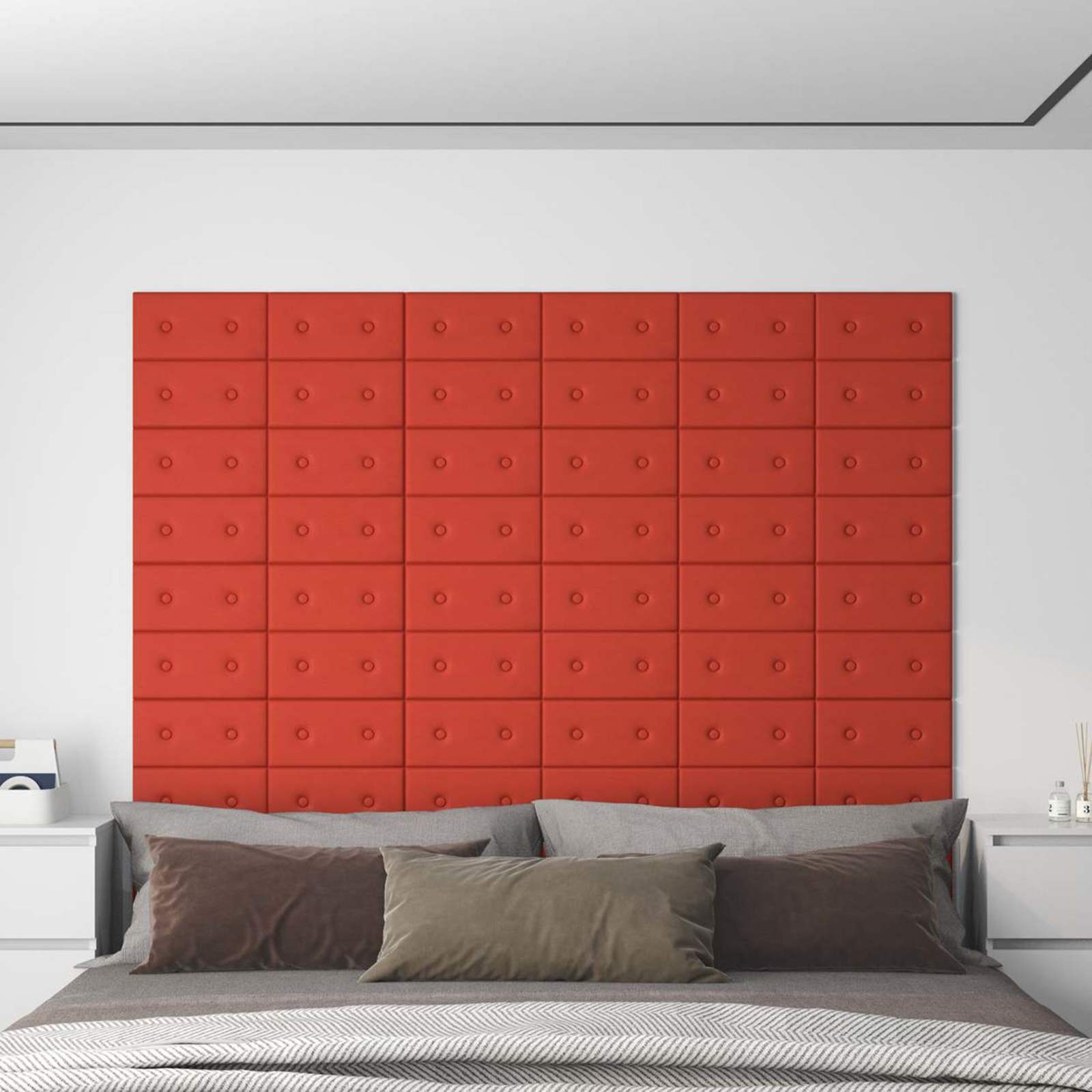 Zidna uzglavlja 12 pcs Crvena 30 x 15 cm Lažna koža