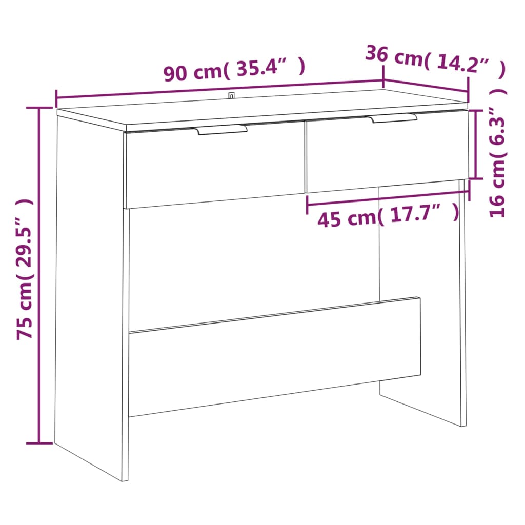 Konzolni stol bijeli 90 x 36 x 75 cm od konstruiranog drva