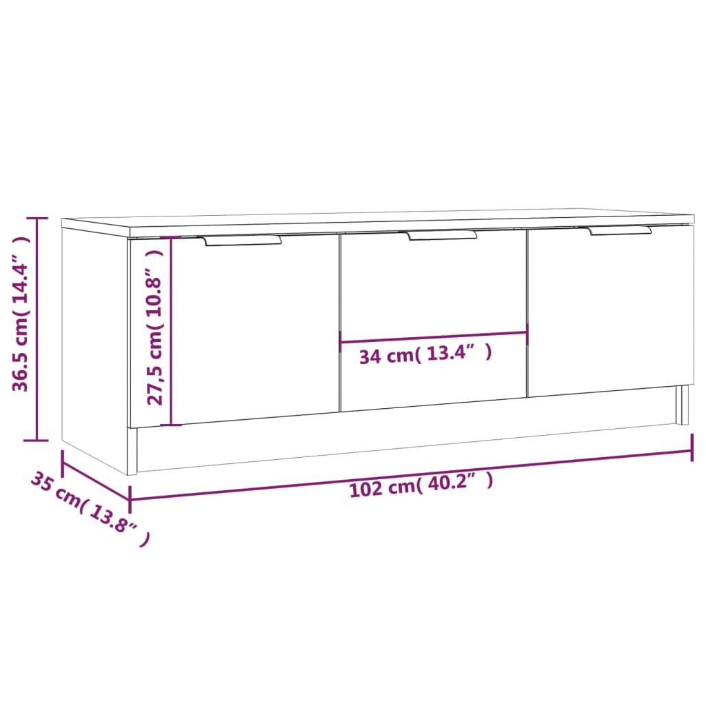 TV ormarić bijeli 102 x 35 x 36,5 cm od konstruiranog drva