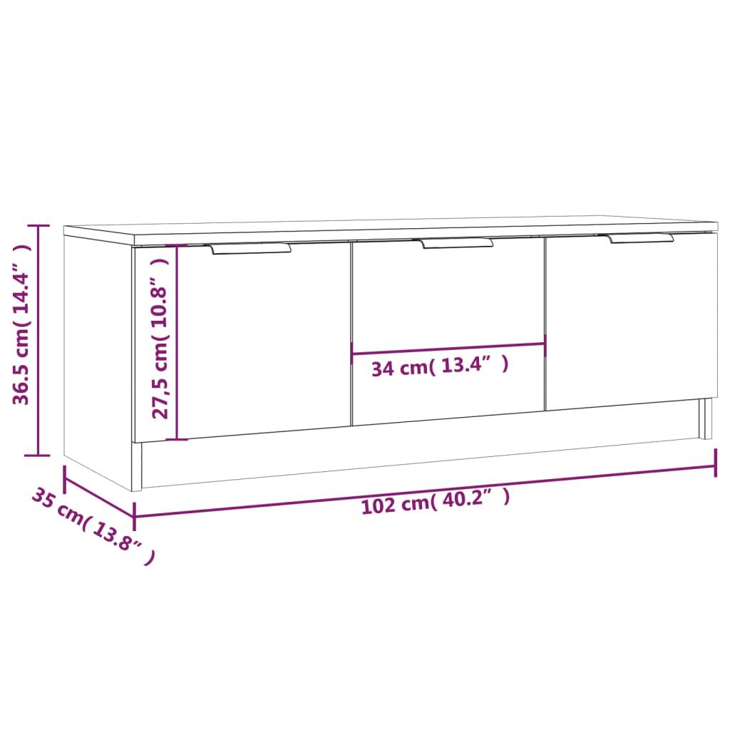 TV ormarić boja hrasta 102x35x36,5 cm od konstruiranog drva
