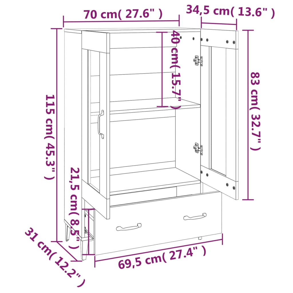 Visoka komoda bijela 70 x 31 x 115 cm od konstruiranog drva