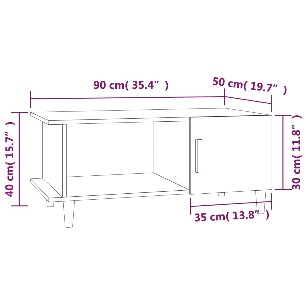 Stolić za kavu sjajni bijeli 90 x 50 x 40 cm konstruirano drvo