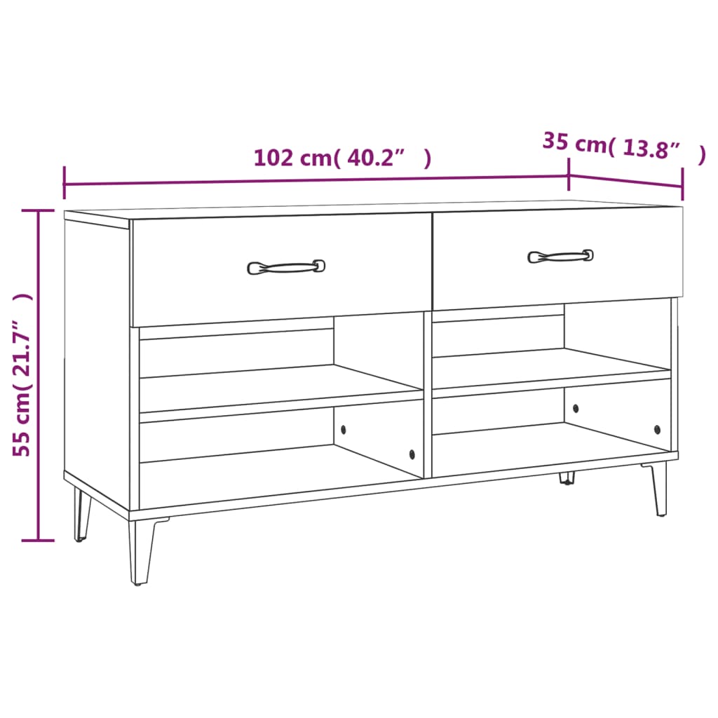 Ormarić za cipele sjajni bijeli 102x35x55 cm konstruirano drvo