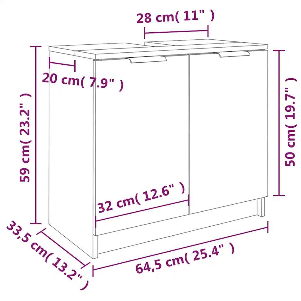 Kupaonski ormarić sivi hrast 64,5x33,5x59 cm konstruirano drvo