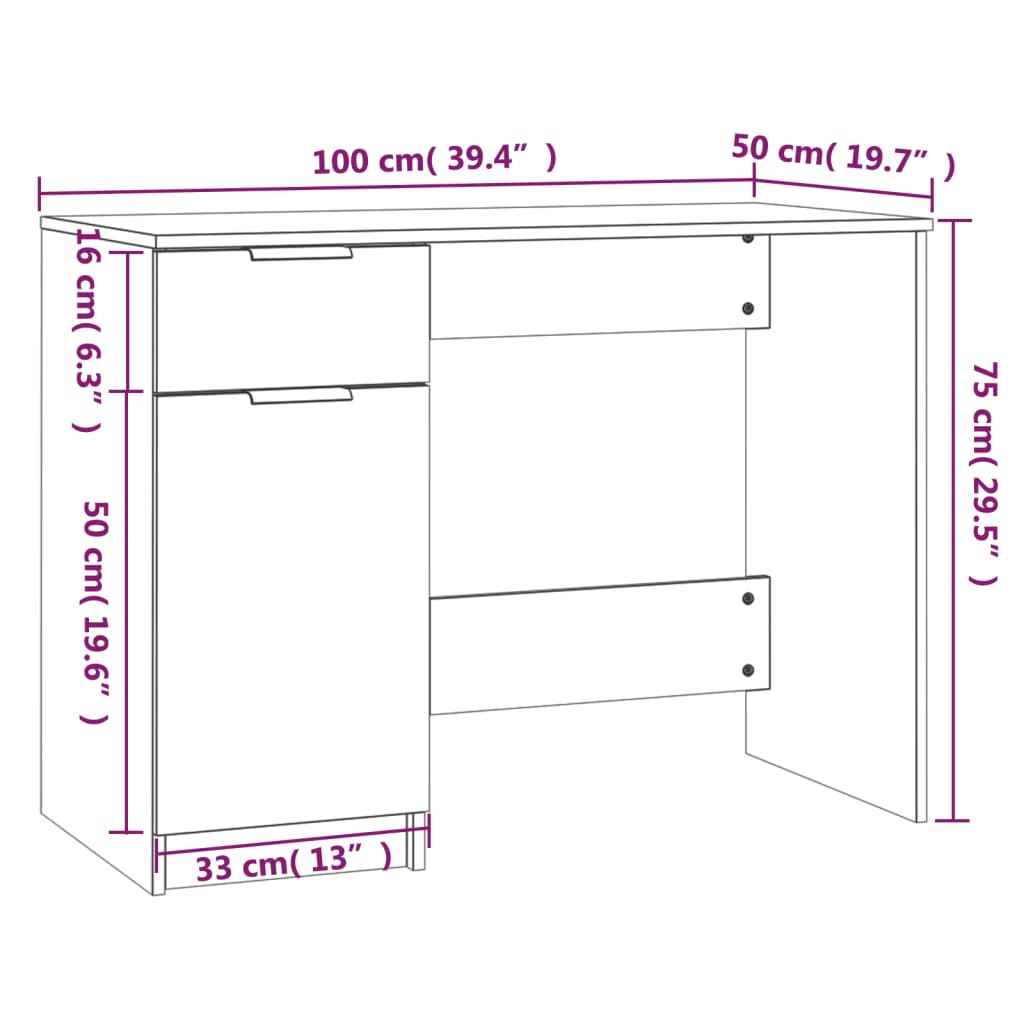 Radni stol boja dimljenog hrasta 100x50x75 cm konstruirano drvo