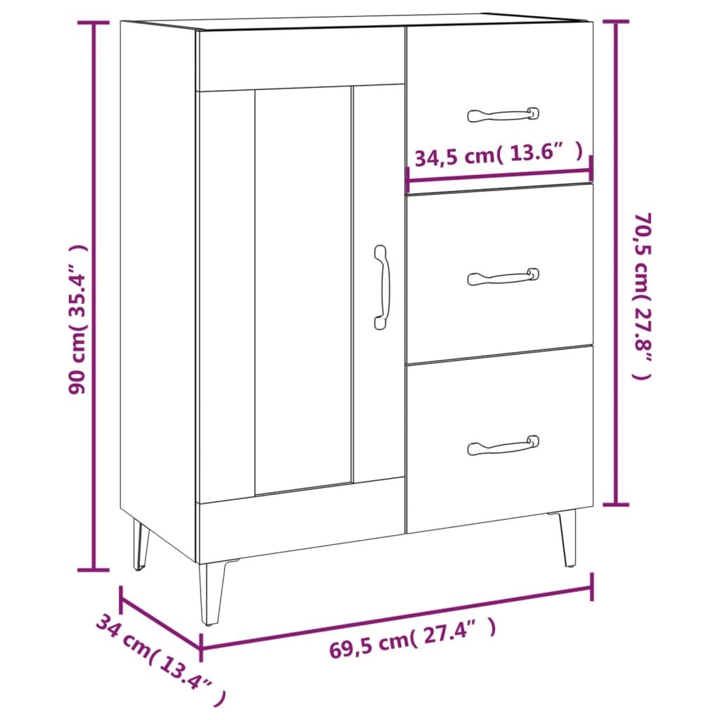 Komoda boja hrasta sonome 69,5 x 34 x 90 cm konstruirano drvo
