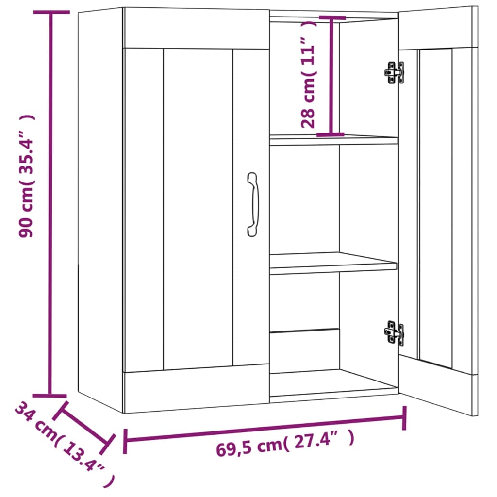 Viseći zidni ormarić boja smeđeg hrasta 69,5 x 34 x 90 cm