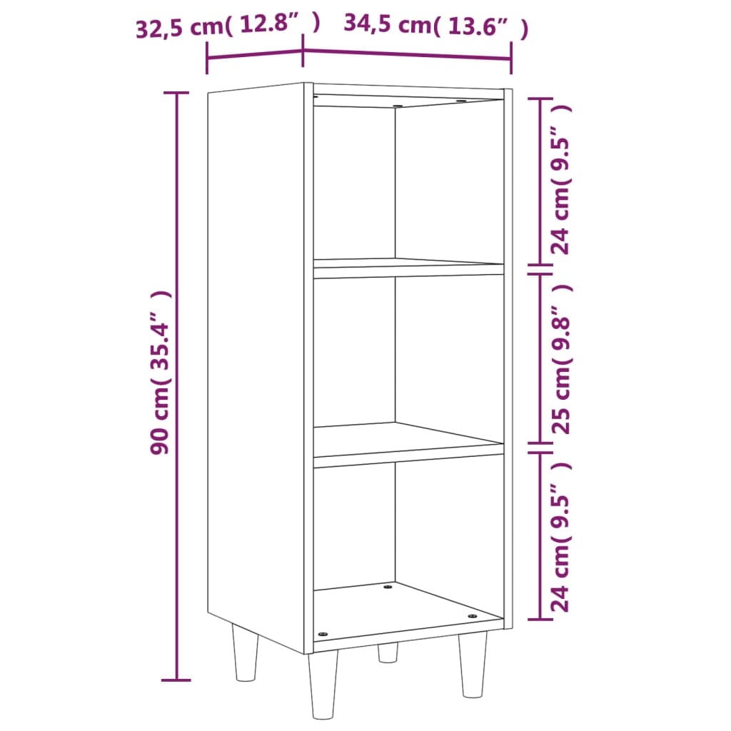 Komoda boja dimljenog hrasta 34,5x32,5x90 cm konstruirano drvo