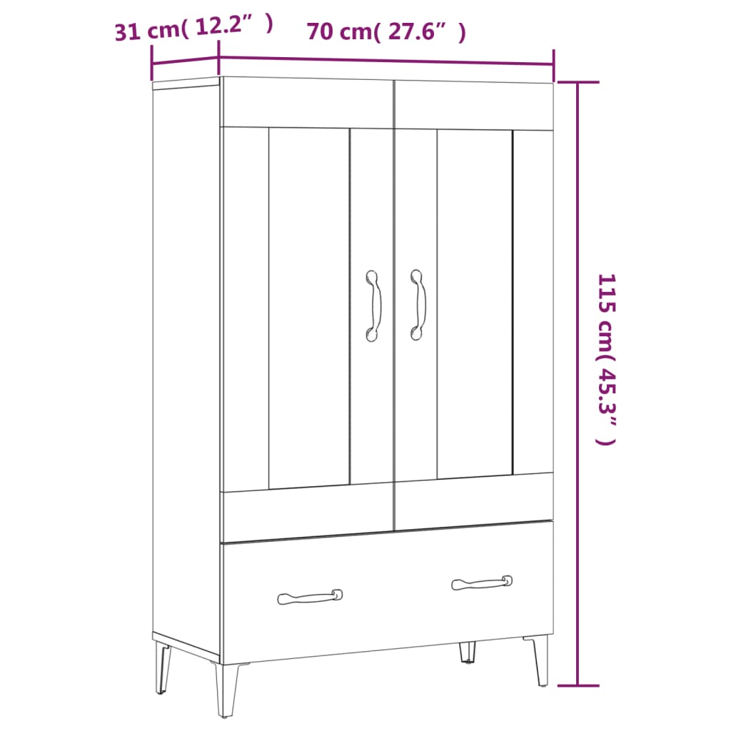 Visoka komoda boja hrasta sonome 70x31x115 cm konstruirano drvo