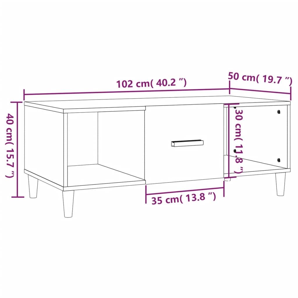 Stolić za kavu boja hrasta 102 x 50 x 40 cm konstruirano drvo