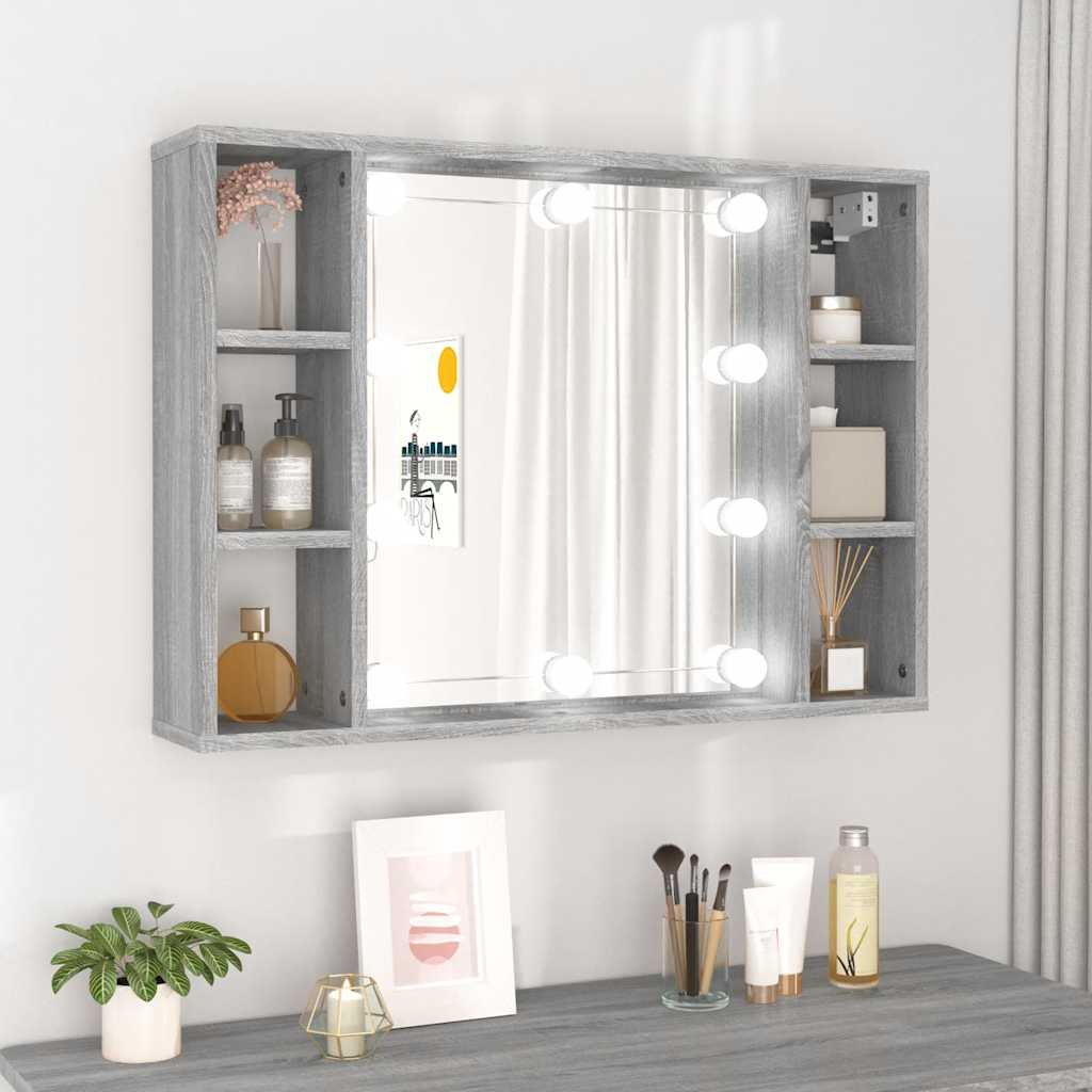 Ormarić s ogledalom LED boja hrasta sonome 76x15x55 cm