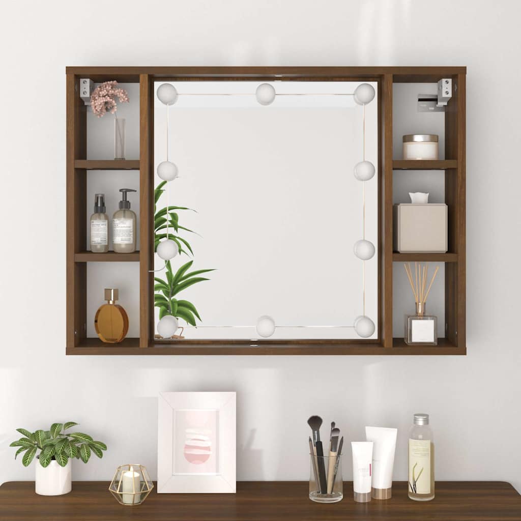 Ormarić s ogledalom LED boja smeđeg hrasta 76 x 15 x 55 cm