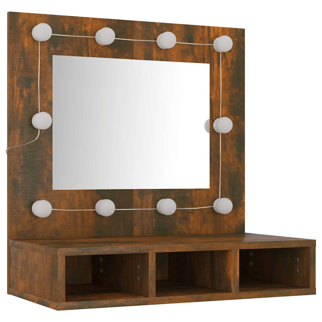 Ormarić s ogledalom LED boja dimljenog hrasta 60x31,5x62 cm