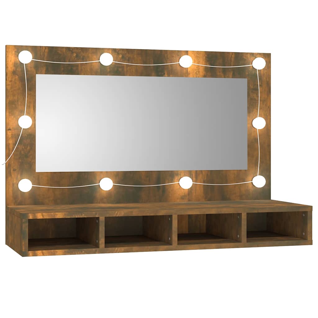 Ormarić s ogledalom LED boja dimljenog hrasta 90 x 31,5 x 62 cm