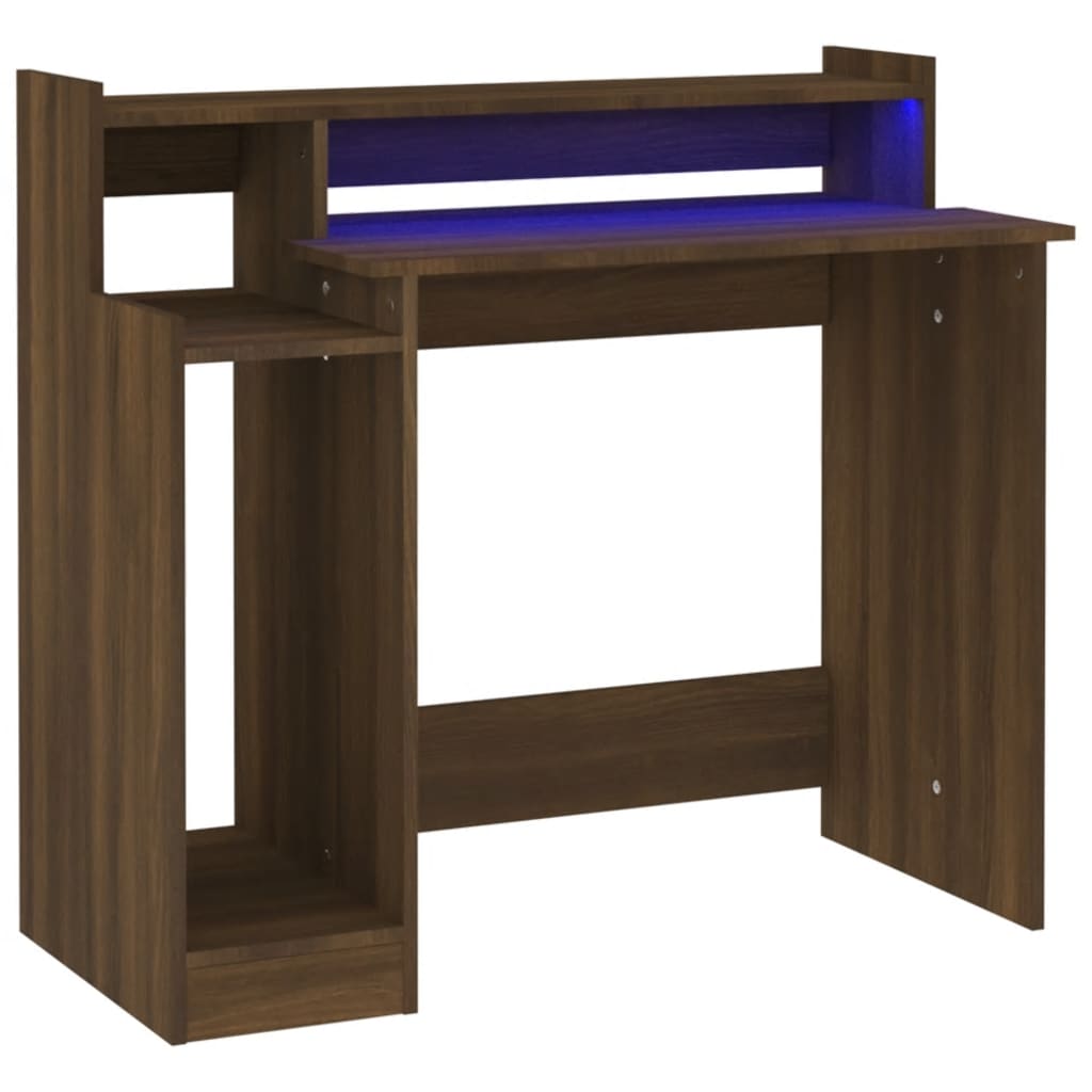 Radni stol s LED svjetlima smeđa boja hrasta 97x45x90 cm drveni