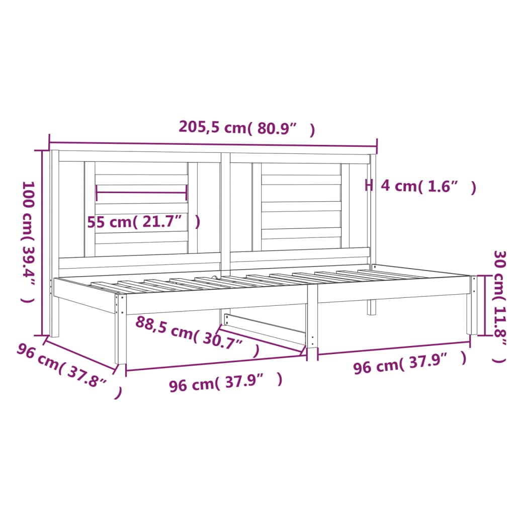 Dnevni krevet bez madraca bijeli 90 x 200 cm masivna borovina
