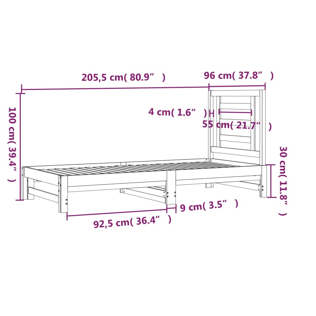 Dnevni ležaj na izvlačenje 2 x (90 x 200) cm masivna borovina