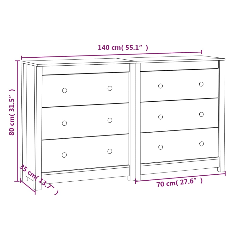 Komoda 140 x 35 x 80 cm od masivne borovine