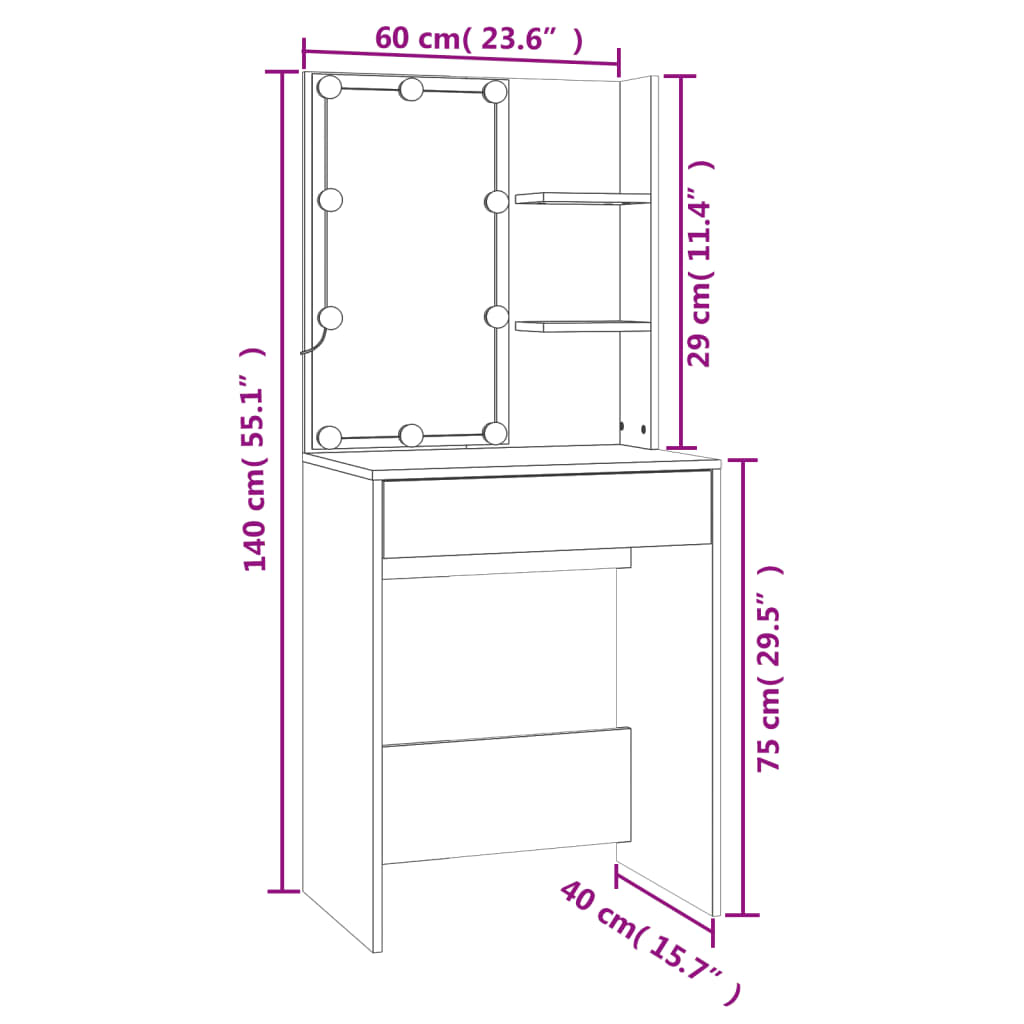 Set toaletnog stolića LED boja hrasta od konstruiranog drva