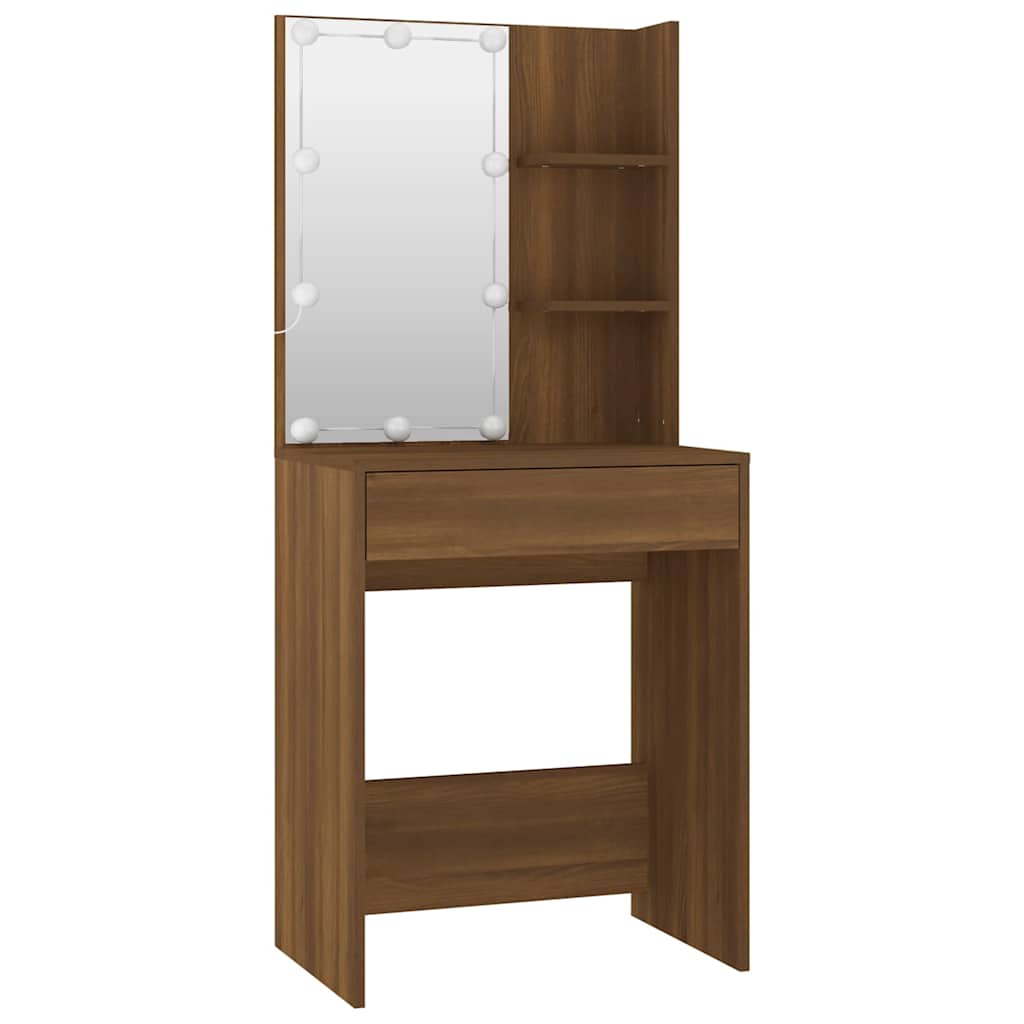 Set toaletnog stolića LED boja hrasta od konstruiranog drva Smeđa 60 x 40 x 140 cm