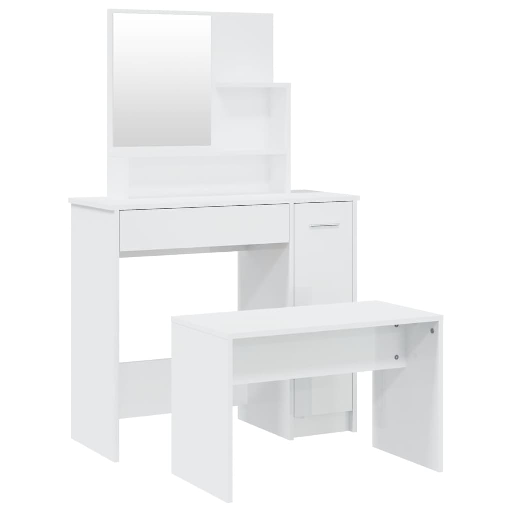 Set toaletnog stolića sjajni bijeli 86,5x35x136 cm