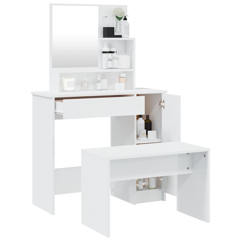 Set toaletnog stolića sjajni bijeli 86,5x35x136 cm