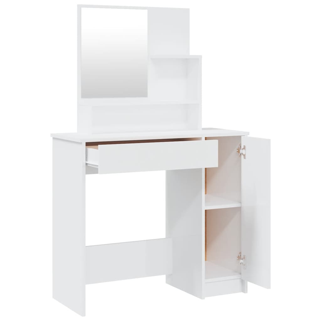 Set toaletnog stolića sjajni bijeli 86,5x35x136 cm