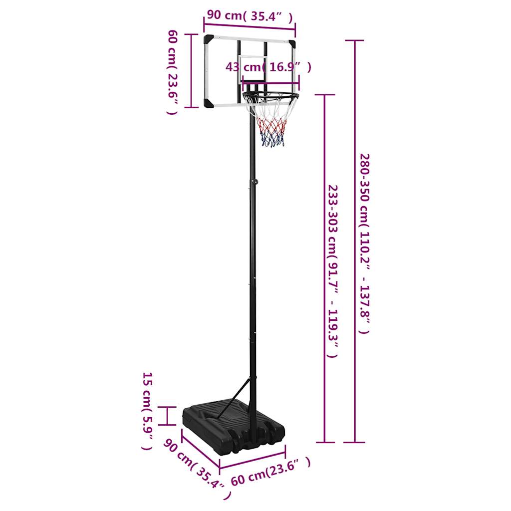 Košarkaški stalak prozirni 280 - 350 cm polikarbonantni