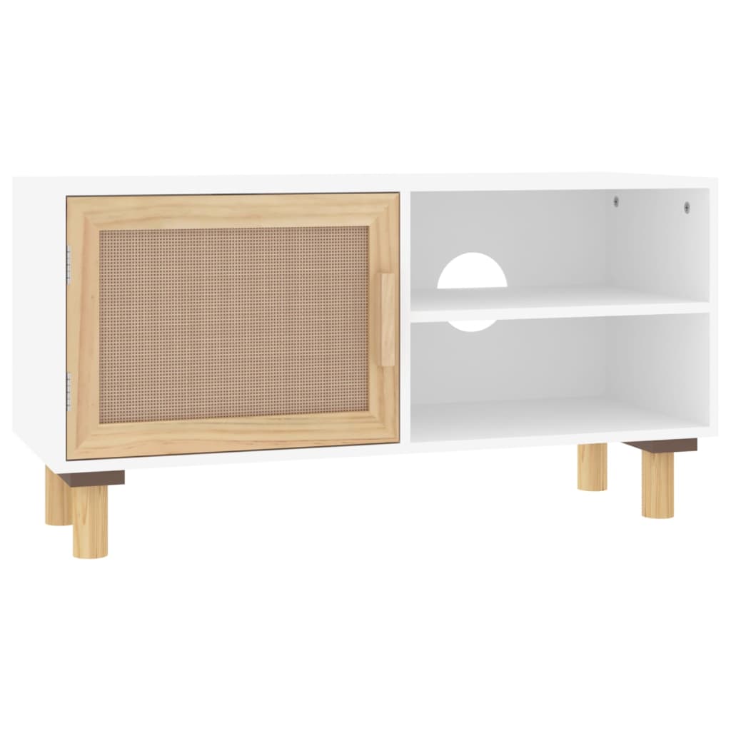 TV ormarić bijeli 80x30x40 cm od borovine i prirodnog ratana