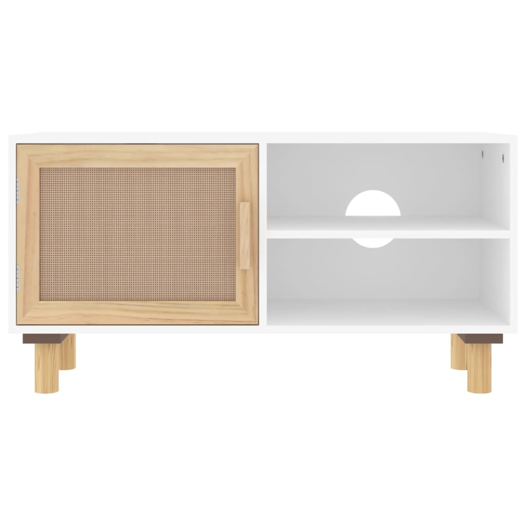 TV ormarić bijeli 80x30x40 cm od borovine i prirodnog ratana