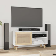 TV ormarić bijeli 80x30x40 cm od borovine i prirodnog ratana