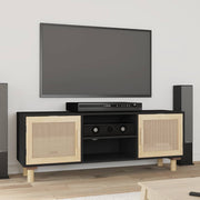 TV ormarić crni 105 x 30 x 40 cm od borovine i prirodnog ratana