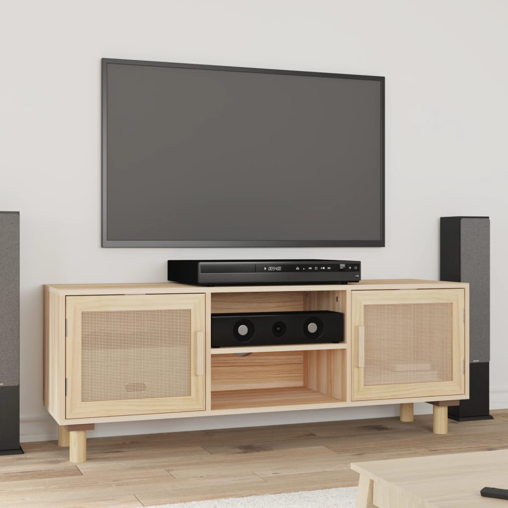 TV ormarić smeđi 105 x 30 x 40cm od borovine i prirodnog ratana