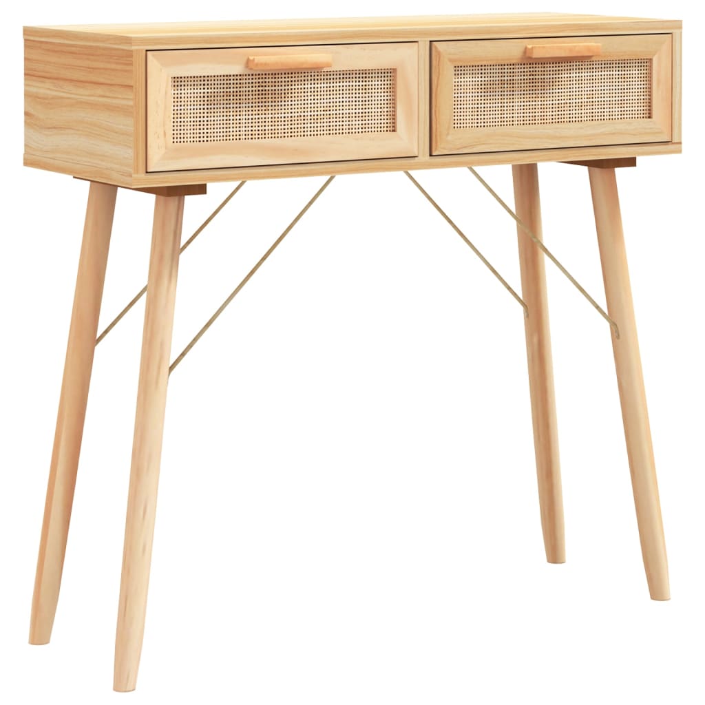 Konzolni stol smeđi 80x30x75 cm od borovine i prirodnog ratana