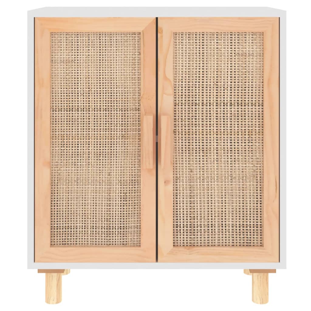 Komoda bijela 60 x 30 x 70 cm masivna borovina i prirodni ratan